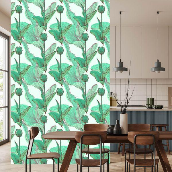 Behang Mooie Bladeren En Bloemen - Afbeelding 4