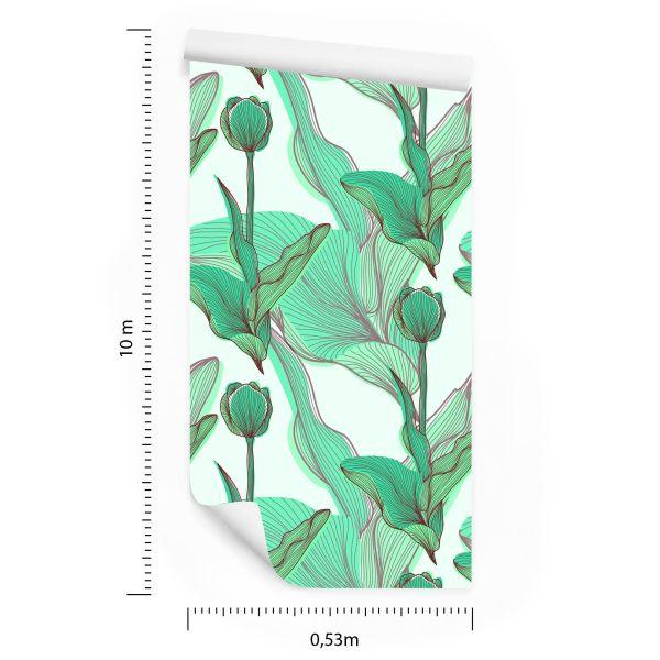 Behang Mooie Bladeren En Bloemen - Afbeelding 8