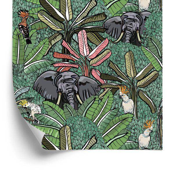 Behang Olifanten, Vogels En Bomen