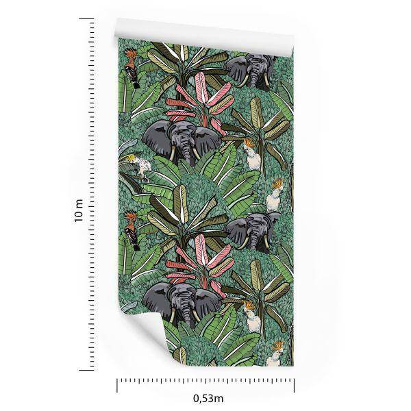 Behang Olifanten, Vogels En Bomen - Afbeelding 8