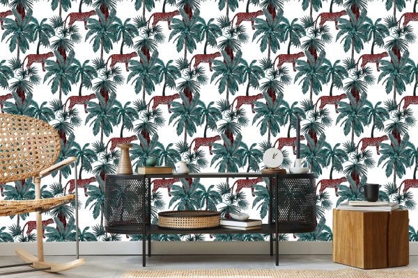 Behang Wilde Katten En Palmen - Afbeelding 5