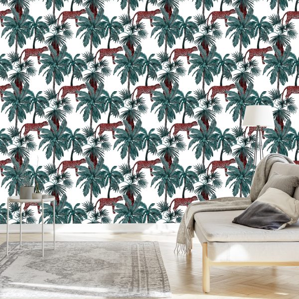 Behang Wilde Katten En Palmen - Afbeelding 3