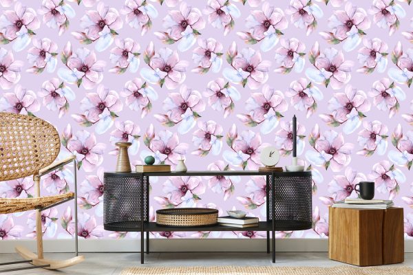 Behang Prachtige Bloemen Geschilderd Met Waterverf - Afbeelding 5
