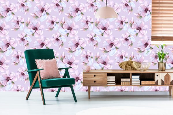 Behang Prachtige Bloemen Geschilderd Met Waterverf - Afbeelding 6