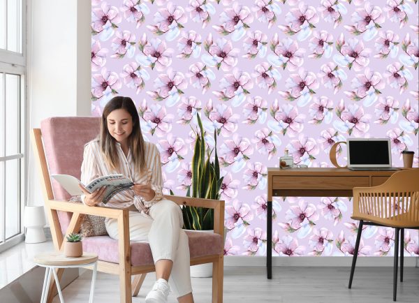 Behang Prachtige Bloemen Geschilderd Met Waterverf - Afbeelding 7