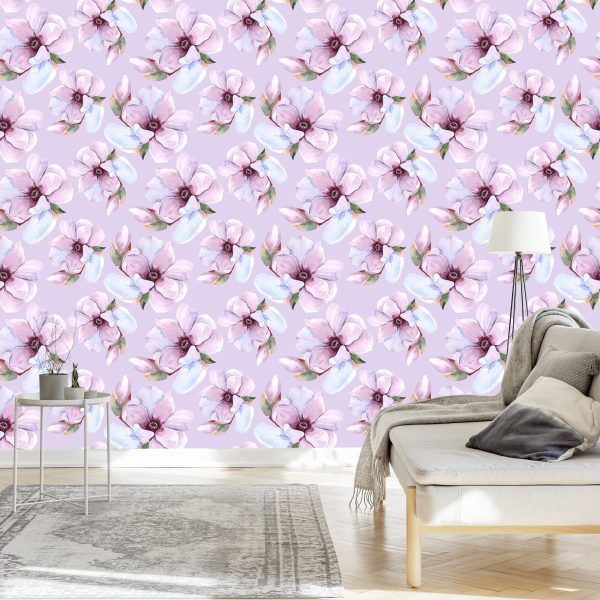 Behang Prachtige Bloemen Geschilderd Met Waterverf - Afbeelding 3