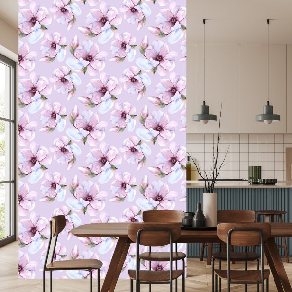 Behang Prachtige Bloemen Geschilderd Met Waterverf - Afbeelding 4