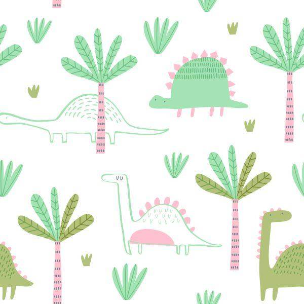 Behang Groene Kinderkamer In De Boom Dinosaurussen - Afbeelding 2