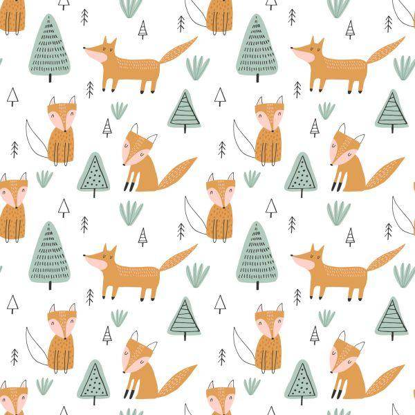 Behang Voor Kinderen, Vossen, Bomen, Scandinavische Stijl - Afbeelding 2