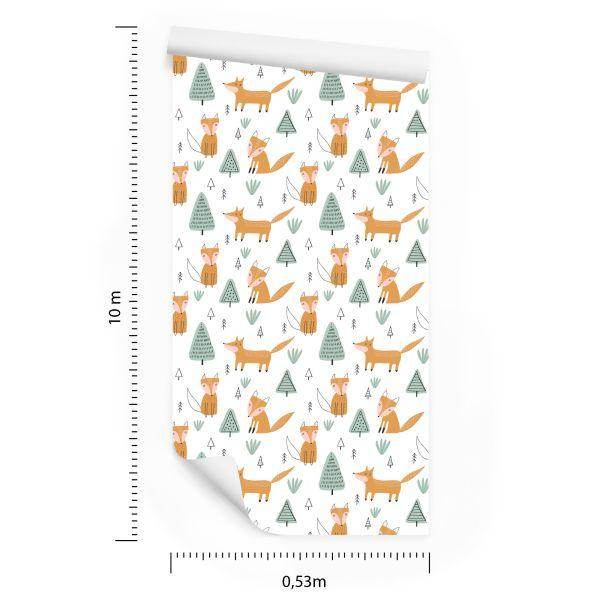 Behang Voor Kinderen, Vossen, Bomen, Scandinavische Stijl - Afbeelding 8