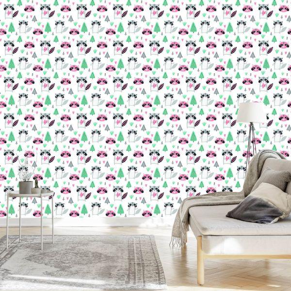 Behang Voor Kinderen Een Wasbeer In Scandinavische Stijl - Afbeelding 3