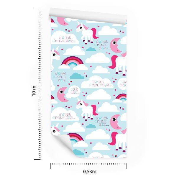 Behang Voor Meisjes Eenhoorns, Wolken, Regenboog - Afbeelding 8