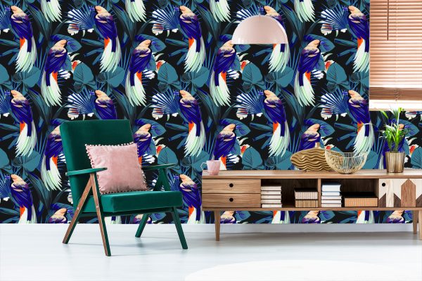 Behang Tropische Vogels, Bloemen En Bladeren - Afbeelding 6