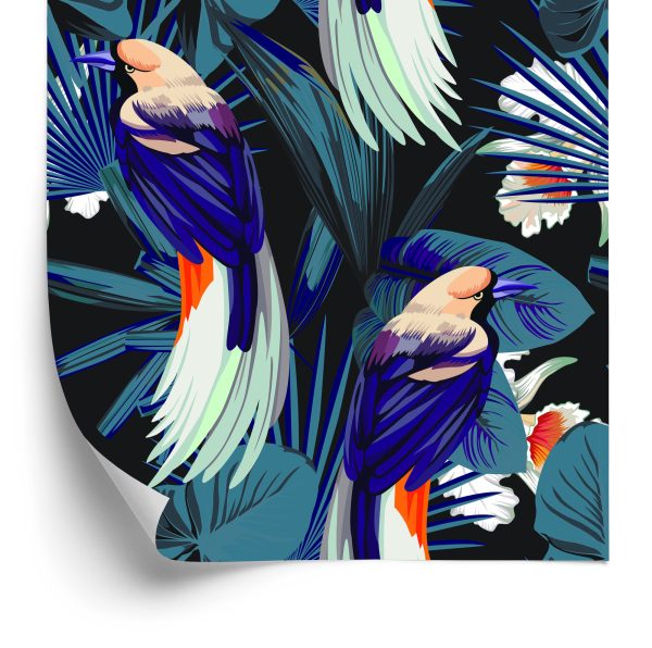 Behang Tropische Vogels, Bloemen En Bladeren