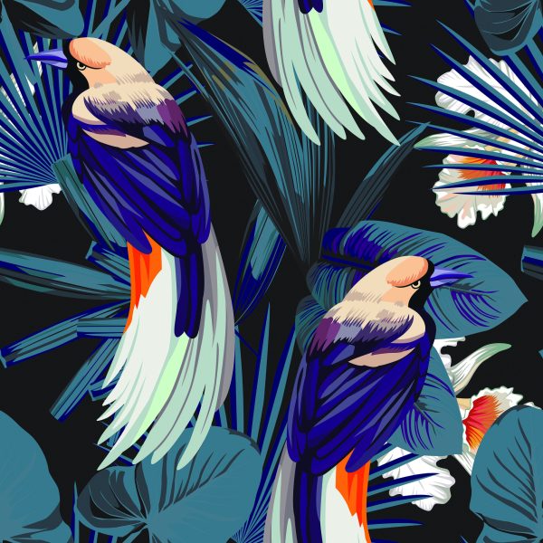 Behang Tropische Vogels, Bloemen En Bladeren - Afbeelding 2