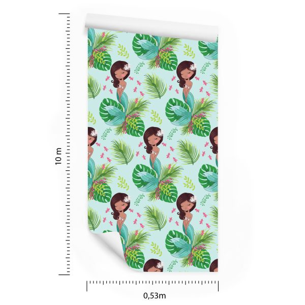 Behang Zeemeerminnen, Bloemen, Bladeren - Afbeelding 8