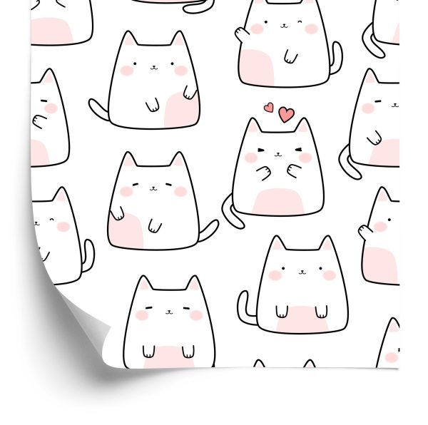 Behang Muur Voor Een Meisje Kleurrijke Hartkatten