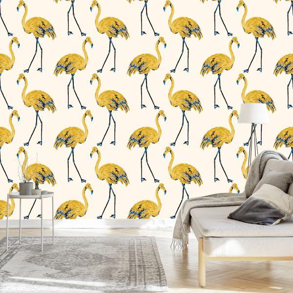 Behang Flamingo's Zoals Geschilderd - Afbeelding 3