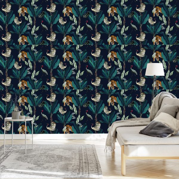 Behang Tijgers, Kraanvogels En Luiaards - Afbeelding 3