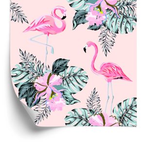 Behang Flamingo's En Bladeren