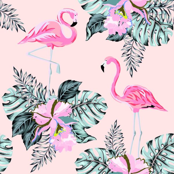 Behang Flamingo's En Bladeren - Afbeelding 2
