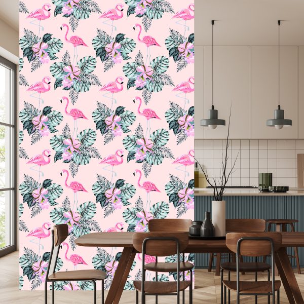 Behang Flamingo's En Bladeren - Afbeelding 4