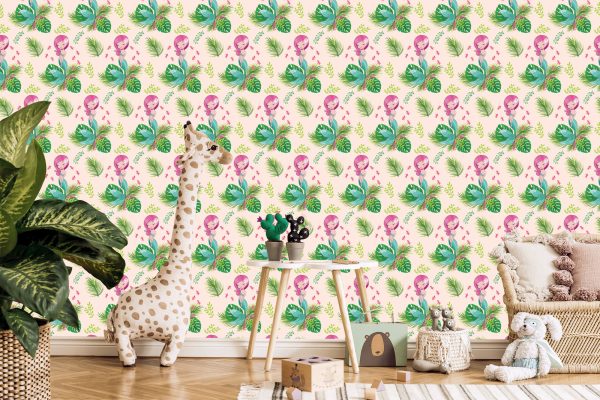 Behang Voor Meisjes Zeemeerminnen Bloemen Planten - Afbeelding 5