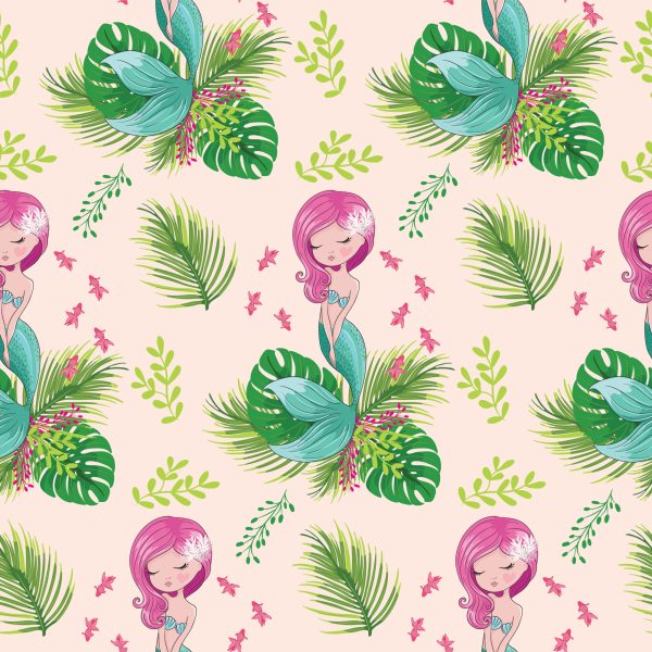 Behang Voor Meisjes Zeemeerminnen Bloemen Planten - Afbeelding 2