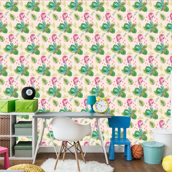 Behang Voor Meisjes Zeemeerminnen Bloemen Planten - Afbeelding 4