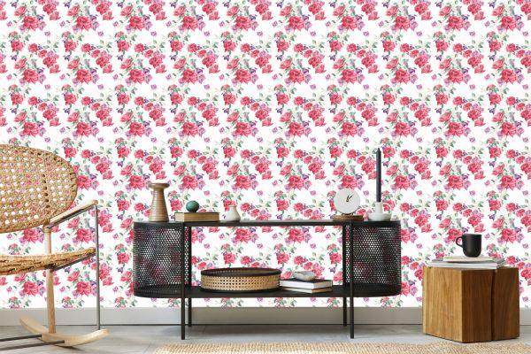 Behang Rozen, Bladeren, Bloemen - Afbeelding 5