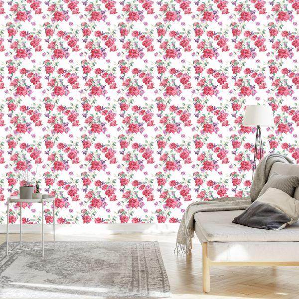 Behang Rozen, Bladeren, Bloemen - Afbeelding 3