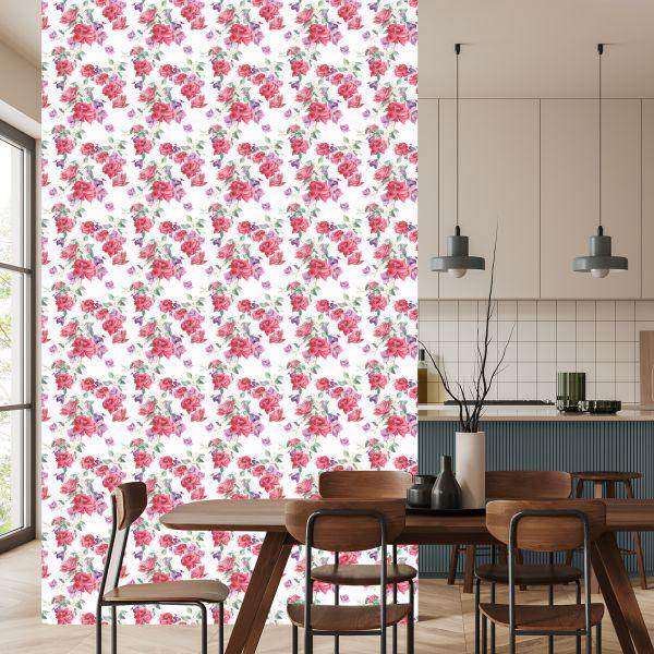 Behang Rozen, Bladeren, Bloemen - Afbeelding 4