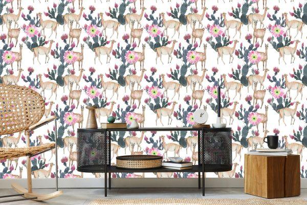 Behang Alpaca Cactussen En Bloemen - Afbeelding 5