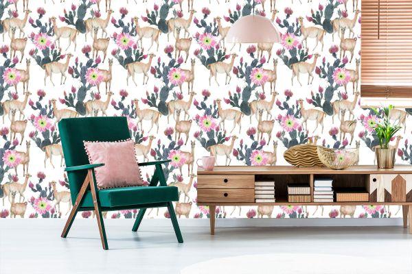 Behang Alpaca Cactussen En Bloemen - Afbeelding 6