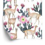 Behang Alpaca Cactussen En Bloemen