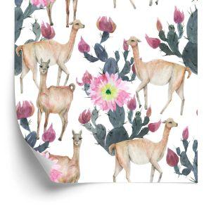 Behang Alpaca Cactussen En Bloemen