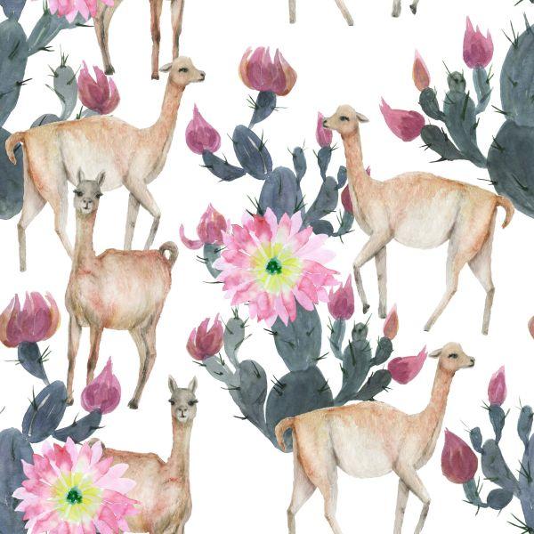 Behang Alpaca Cactussen En Bloemen - Afbeelding 2