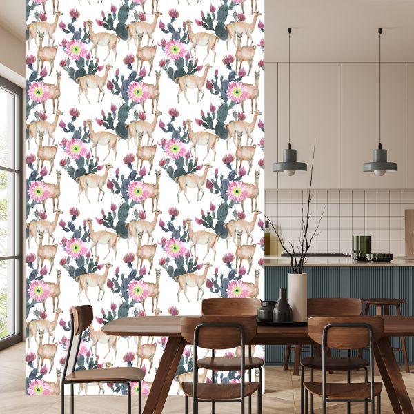 Behang Alpaca Cactussen En Bloemen - Afbeelding 4