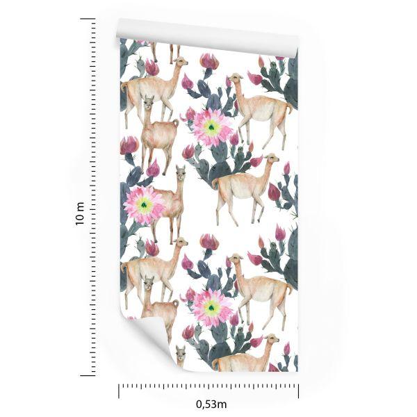 Behang Alpaca Cactussen En Bloemen - Afbeelding 8