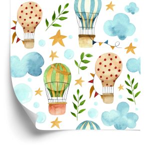 Behang Voor Kinderen, Ballonnen, Wolken, Sterplanten
