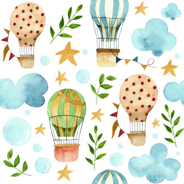 Behang Voor Kinderen, Ballonnen, Wolken, Sterplanten - Afbeelding 2