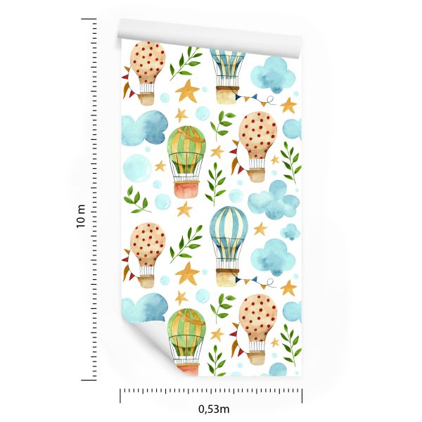 Behang Voor Kinderen, Ballonnen, Wolken, Sterplanten - Afbeelding 8