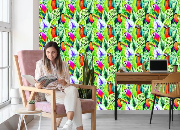 Behang Tropische Bladeren En Vogels - Afbeelding 7
