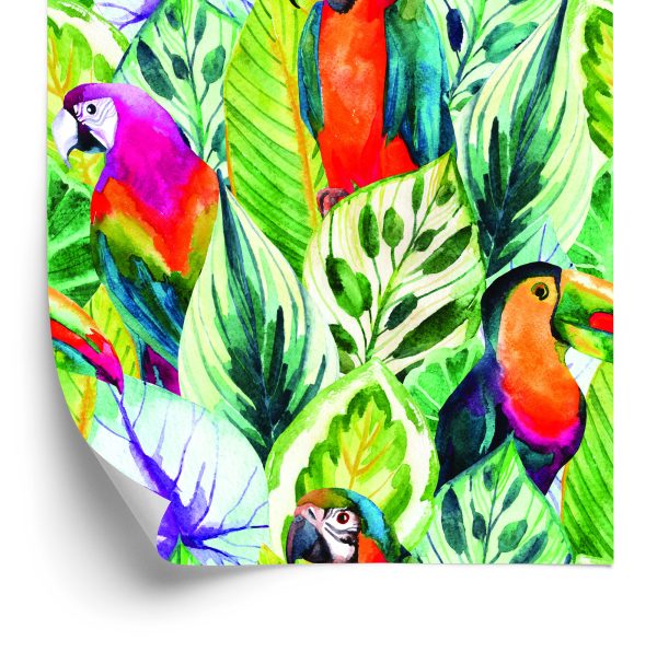 Behang Tropische Bladeren En Vogels