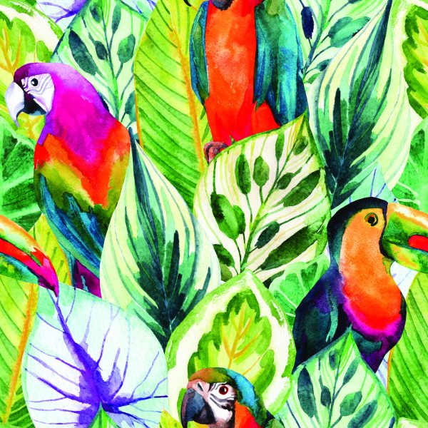 Behang Tropische Bladeren En Vogels - Afbeelding 2