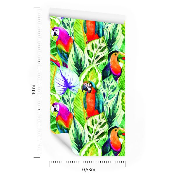 Behang Tropische Bladeren En Vogels - Afbeelding 8
