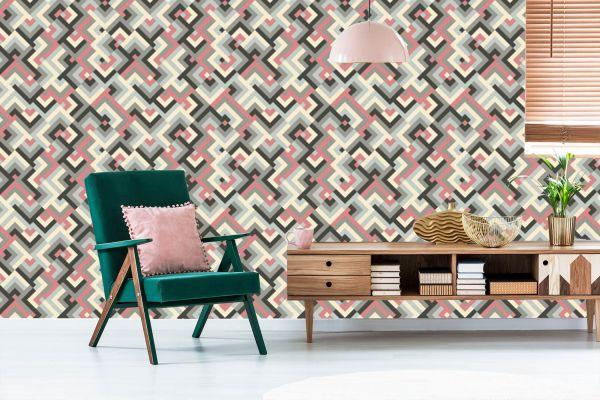 Behang Geometrische Patronen In Retrostijl - Afbeelding 6