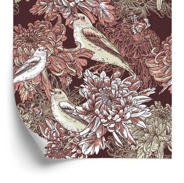 Behang Vogels Tussen Bloemen
