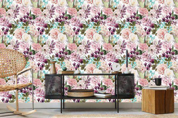 Behang Bloemen In Verschillende Kleuren - Afbeelding 5