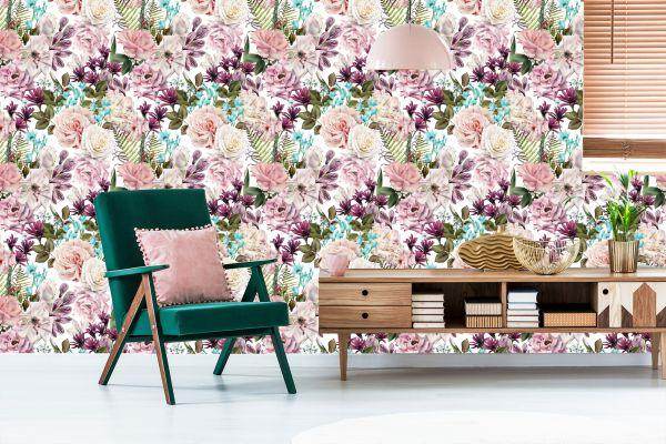 Behang Bloemen In Verschillende Kleuren - Afbeelding 6